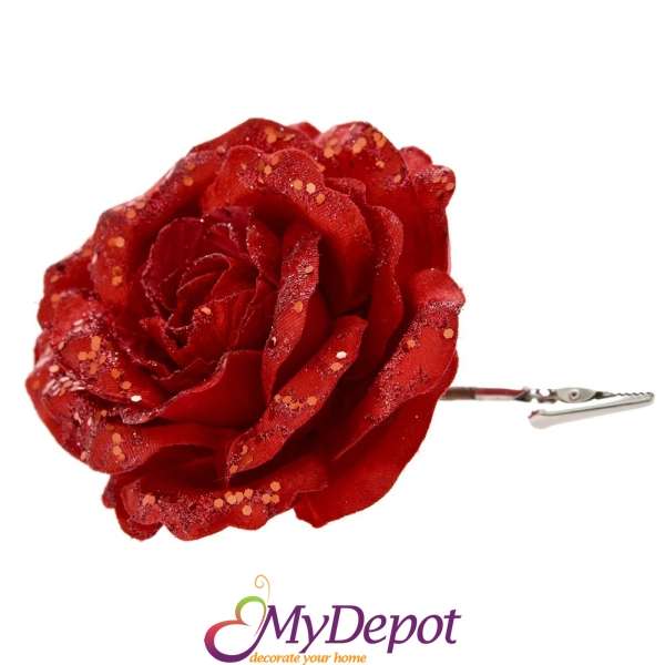 Червена роза с клипс, 14х18 см