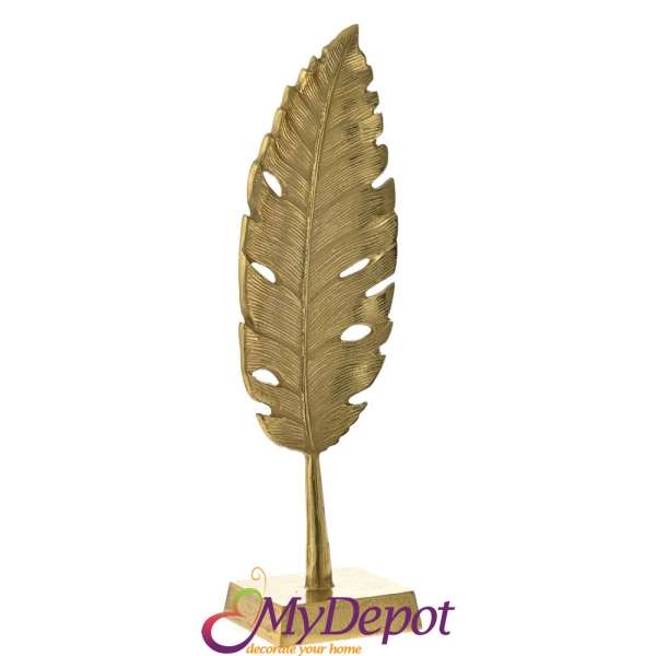 Статуетка листо от необработен алуминий в злато, 12,5х11х44,5 см
