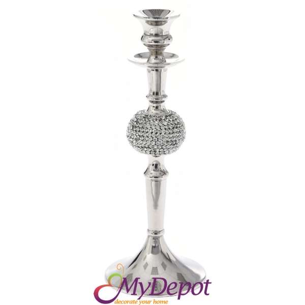 Алиминиев свещник колона с декоративни камъни, 29 см