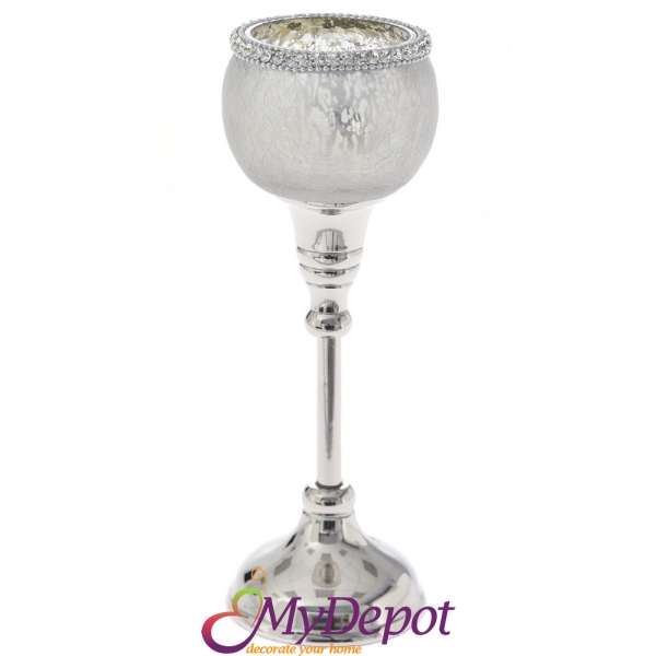 Алиминиев свещник чаша с декоративни камъни, Ф 6х22 см