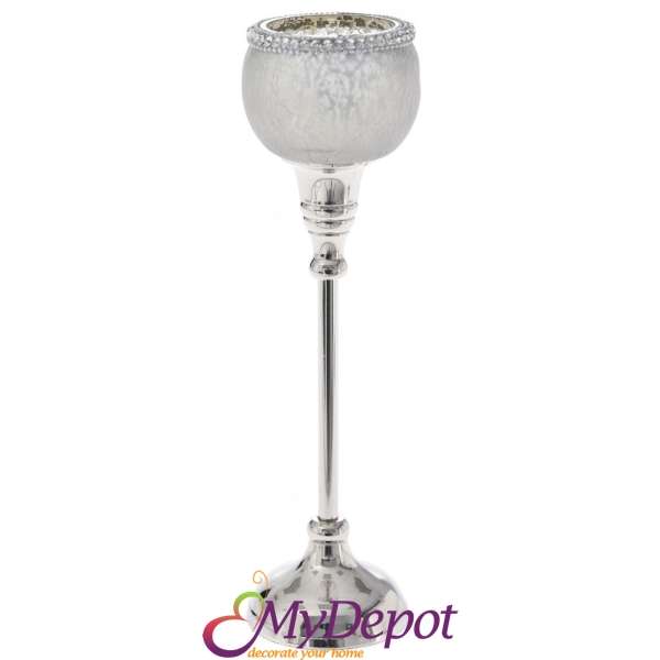 Алиминиев свещник чаша с декоративни камъни, Ф 6х28 см