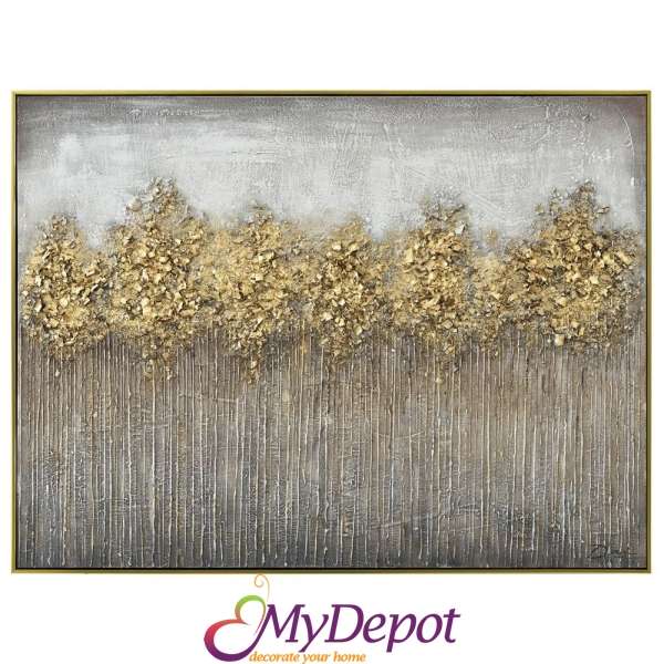 Картина златна гора с маслени бои и златна рамка. Размер: 82х122 см