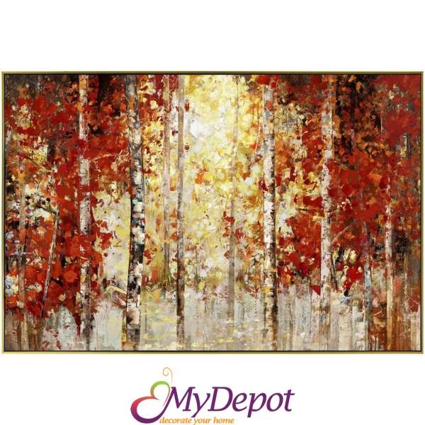 Картина есенна гора с маслени бои и златна рамка. Размер: 182х122 см