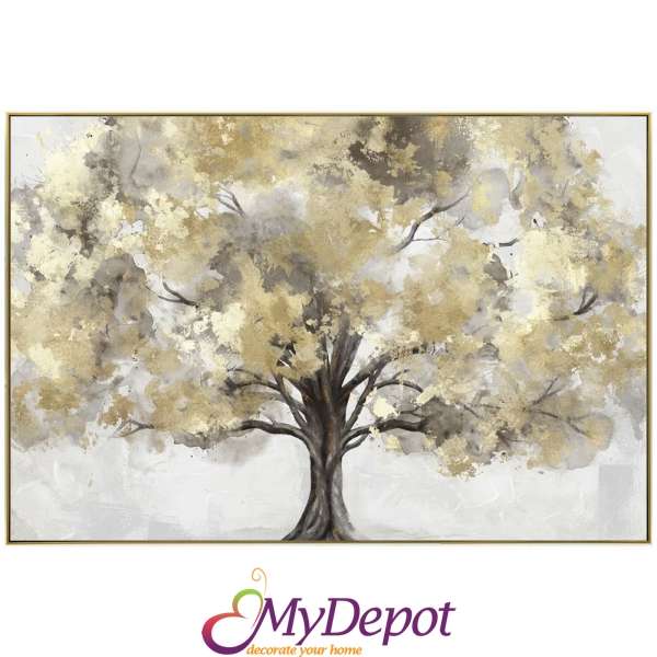Картина златно дърво с маслени бои и златна рамка. Размер: 82х122 см