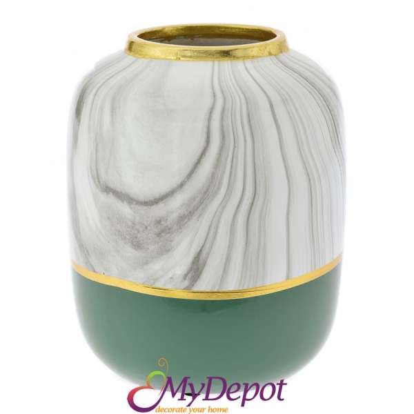 Керамична ваза в бяло и зелено с преливащ ефект. Размер: Ф 17х21 см