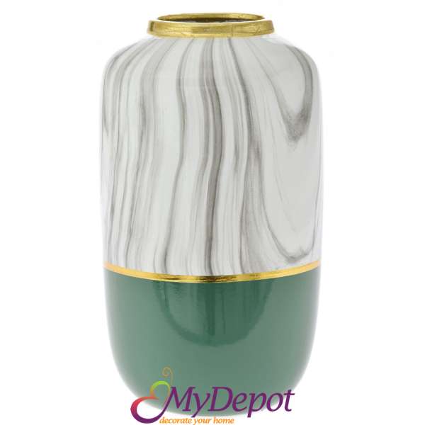 Керамична ваза в бяло и зелено с преливащ ефект. Размер: Ф 17,30х30,50 см