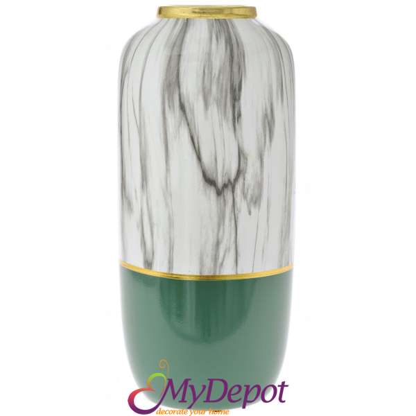 Керамична ваза в бяло и зелено с преливащ ефект. Размер: Ф 18,50х41,50 см