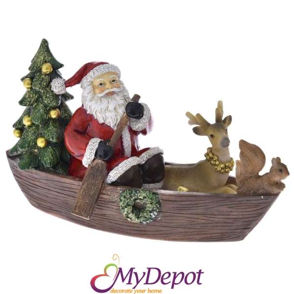 Поли фигурка - Дядо Коледа в лодка, 22х10х13 см