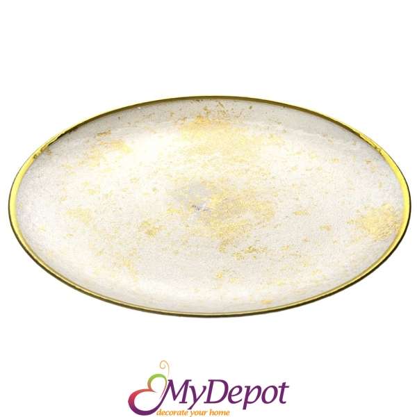 Стъклена златна чиния със златен кант, Ф 32 см