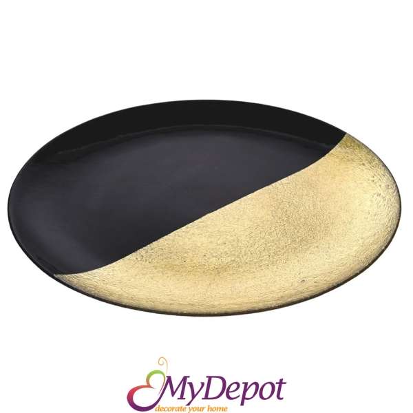 Стъклена  чиния - златно и черно, Ф 27 см