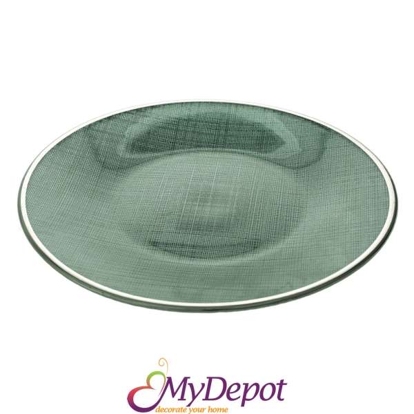 Стъклена чиния в смарагдово зелено, Ф 27 см