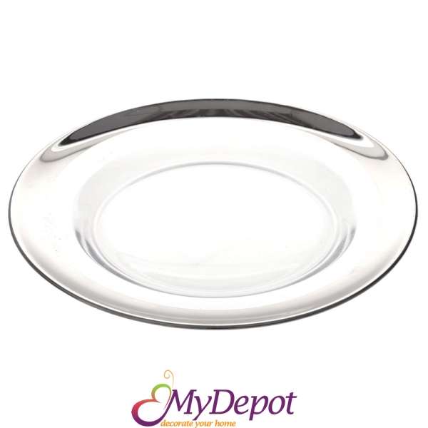 Стъклена прозрачна чиния със сребърен кант, Ф 27 см