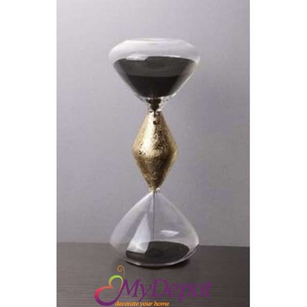 Стъклен пясъчен часовник със златен кант. Размер: 8х20 см