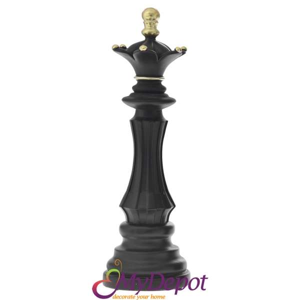 Черна поли шах фигура - Царица. 12х12х37 см