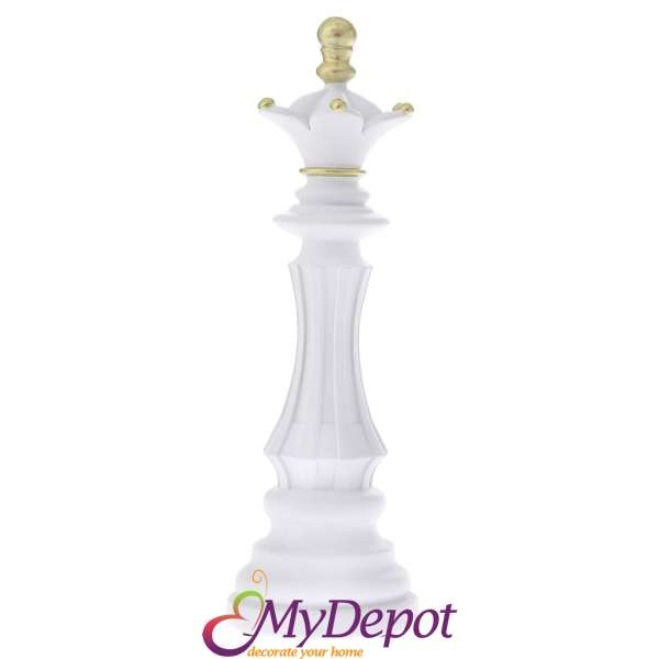 Бяла поли шах фигура - Царица. 12х12х37 см