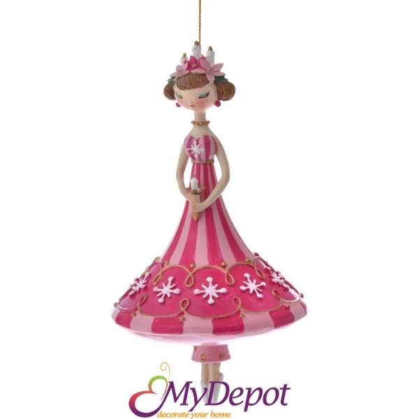 Поли висулка балерина в розова рокля. Размер: 10х18 см
