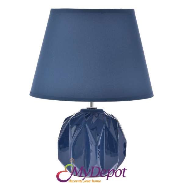 Нощна лампа със синя керамична основа и син абажур. Размер: Ф 22х36 см