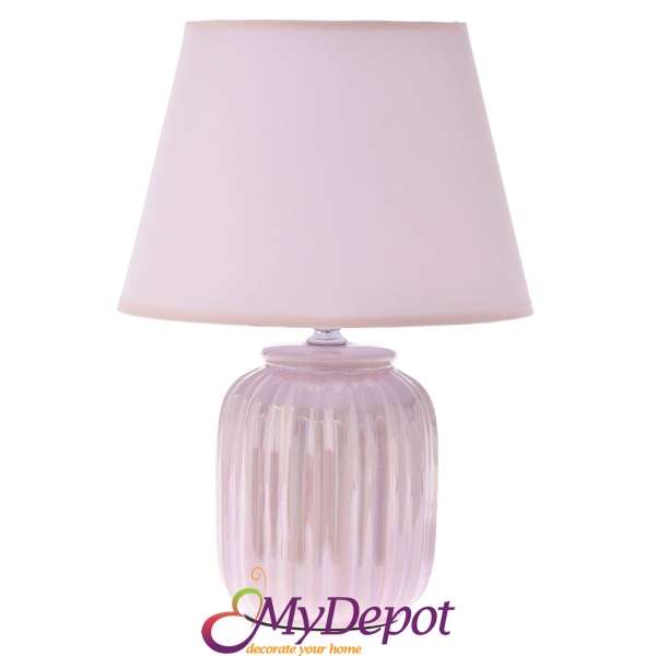 Нощна лампа с перлено розова керамична основа и розов абажур. Размер: Ф 22х39 см