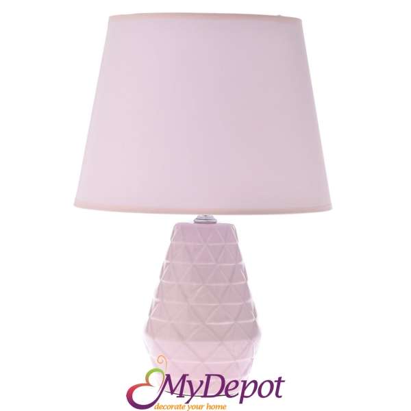 Нощна лампа с перлено розова керамична основа. Размер: Ф 24х44 см