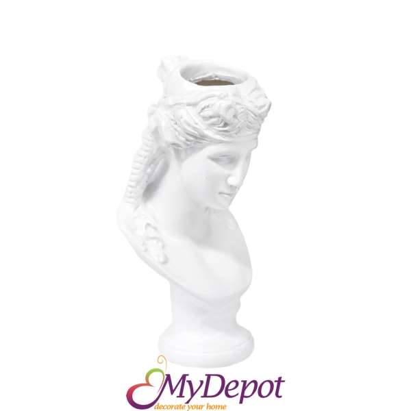 Полирезинова бяла кашпа - древногръцка богиня, 9х9х17 см