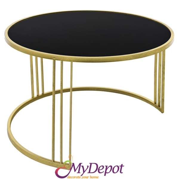 Метална златна маса със стъклена черна основа, Ф 80х50 см