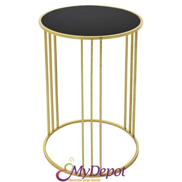 Метална златна маса с черно стъкло, Ф 40х59 см