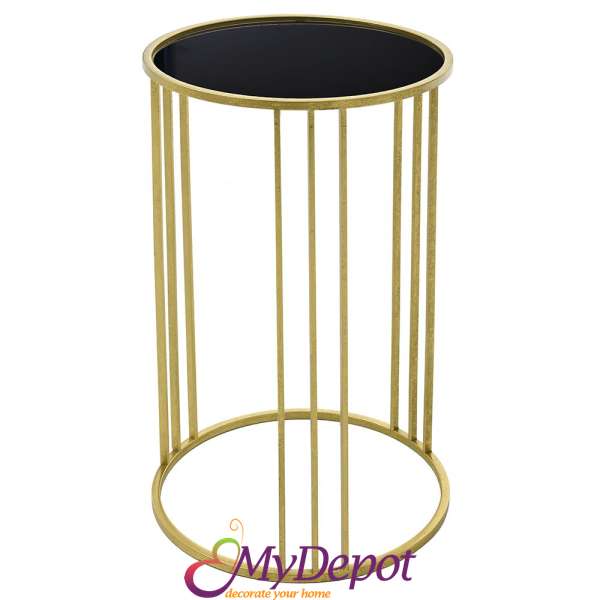 Метална златна маса с черно стъкло, Ф 34х54 см