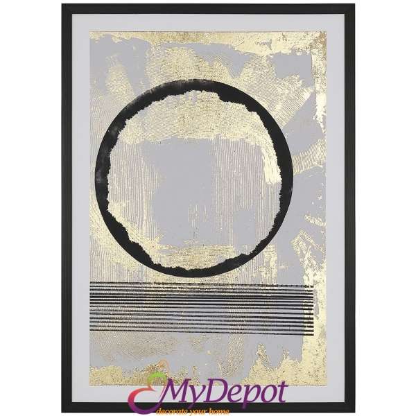 Картина принт върху канаваца, абстракция-черен кръг на златен фон.Размер: 50х70 см
