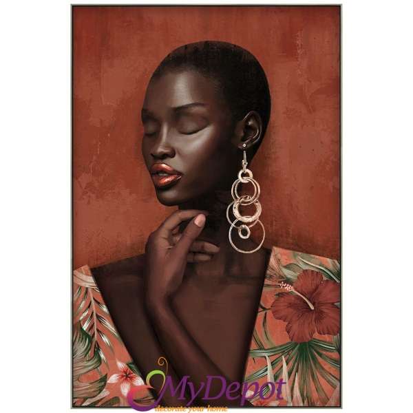 Картина с маслени бои върху канаваца с рамка, африканка. Размер: 82х122 см