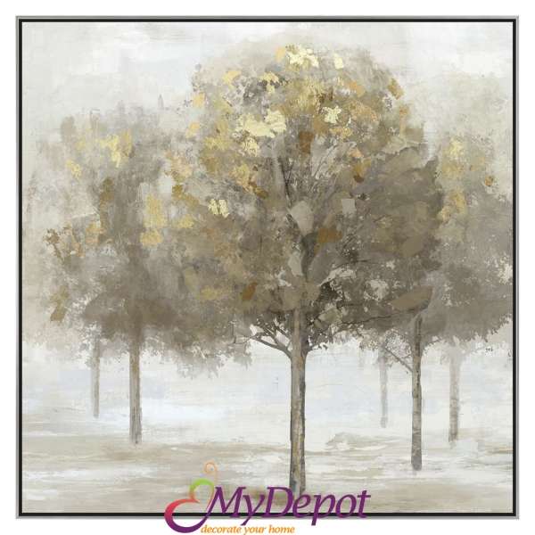 Картина с маслени бои върху канаваца с рамка, златни дървета. Размер: 102х102 см