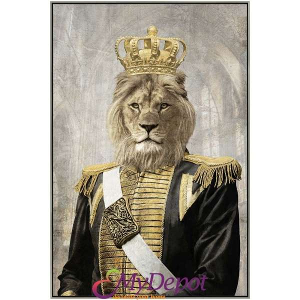 Картина с маслени бои върху канаваца с рамка, Цар лъв. Размер: 82х122 см