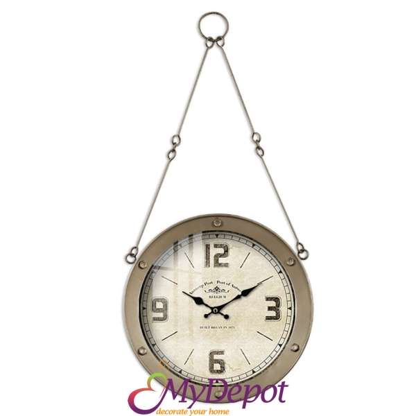 Стенен метален часовник в кремаво с будилник. Размер: 30х63х6 см
