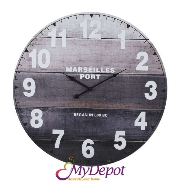 Стенен часовник от MDF-MARSEILLES PORT. Размер: 60Х60Х4 см