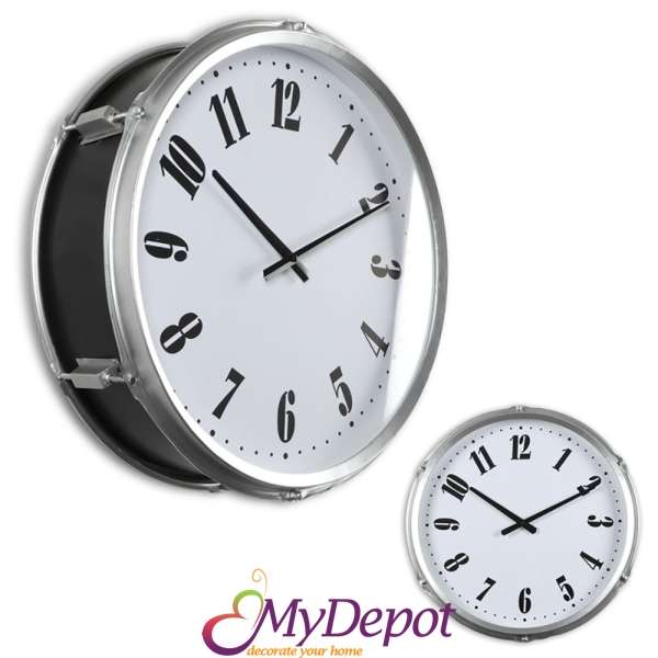 Стенен метален часовник със стъклен протектор-OLD SCHOOL. Размер: 76х76х6 см