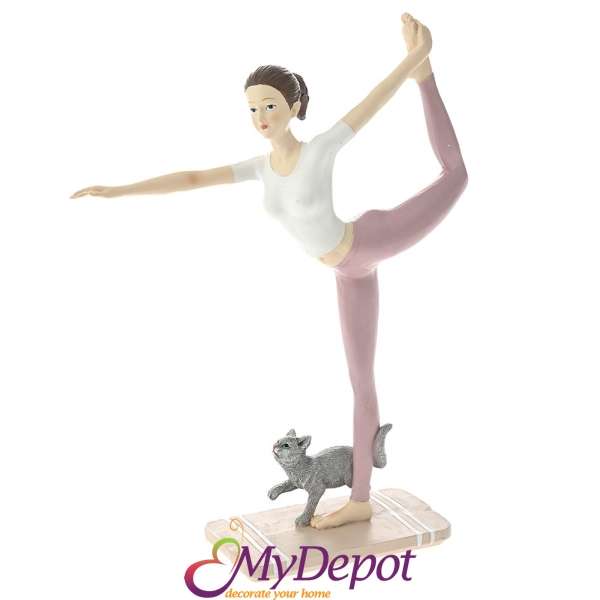 Поли фигурка -жена в йога поза с коте, 19,5х7х26 см