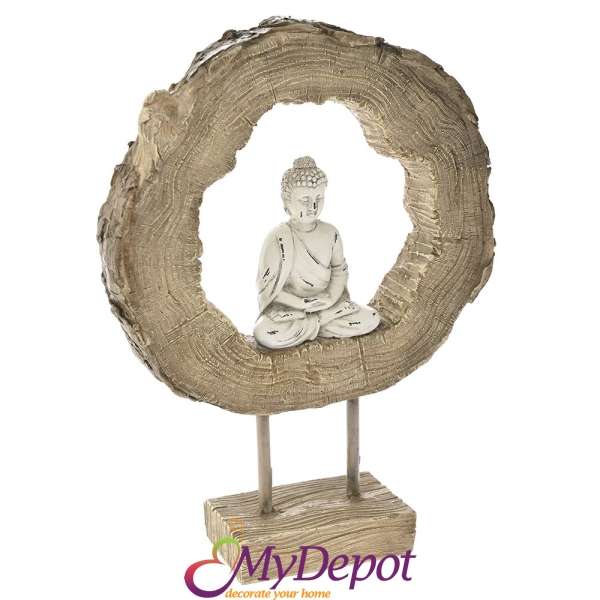 Поли фигурка Буда в дървен кръг, 20х5,5х26 см