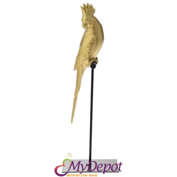 Златен поли папагал на стойка, 11х7х35,5 см