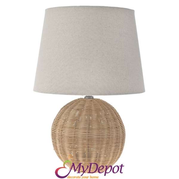 Нощна лампа с дървена основа и текстилен абажур, Ф 35х50 см