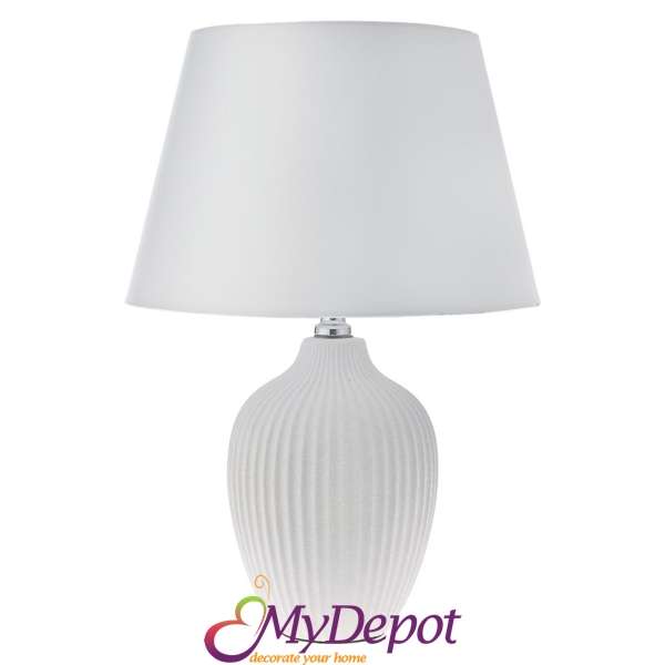 Нощна лампа с циментена основа и текстилен бял абажур, Ф 33х50 см