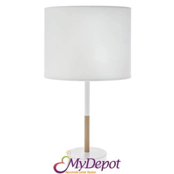 Нощна лампа с метална основа и бял абажур, Ф 25х45 см