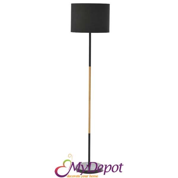 Висока деко лампа с метална основа и черен абажур, Ф 33х147 см