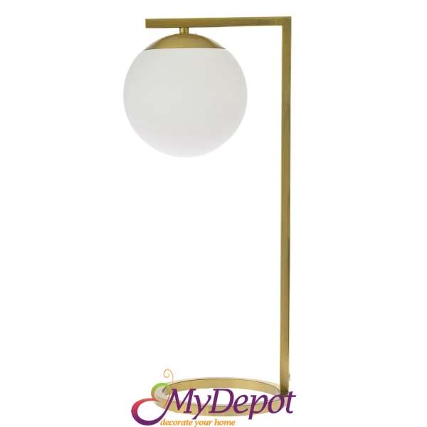 Нощна лампа с метална златна основа и бял абажур кълбо, 50 см