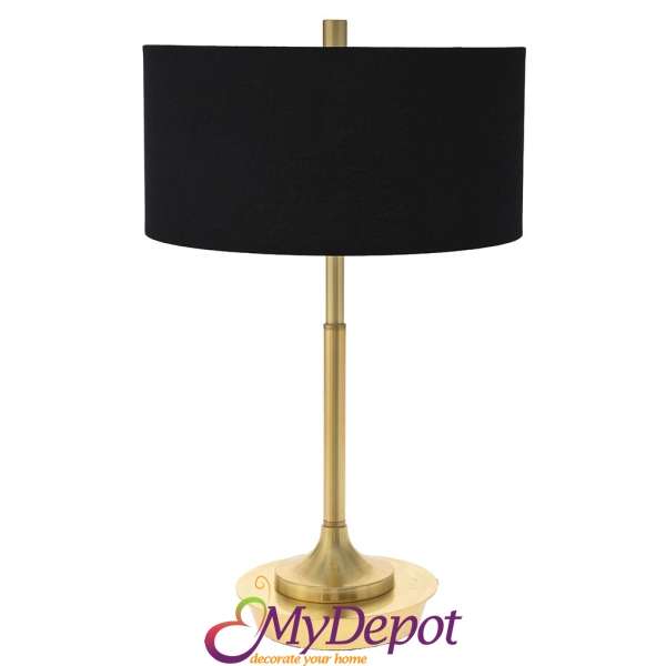 Нощна лампа с метална златна основа и черен абажур, Ф 30х48 см