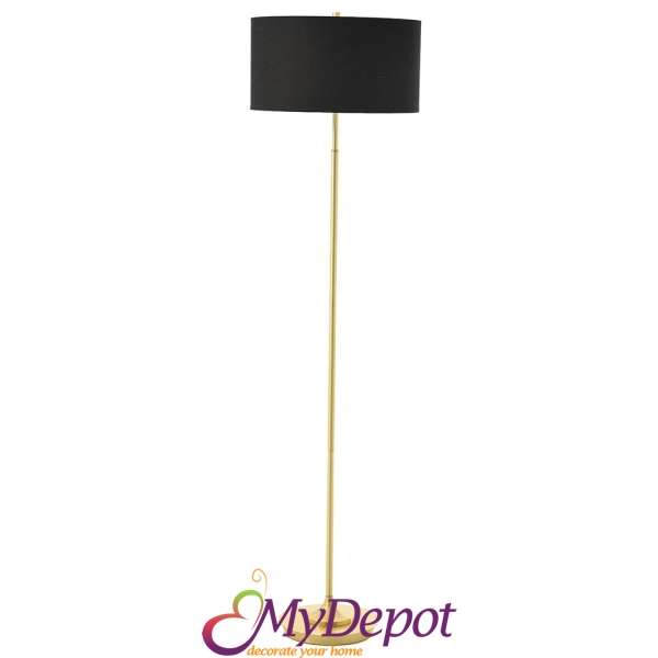 Висока деко лампа с метална златна основа и черен абажур, Ф 43х165 см