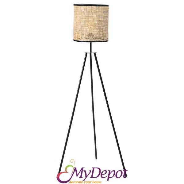 Плетена ратанова лампа на метален триножник, Ф 30х149 см