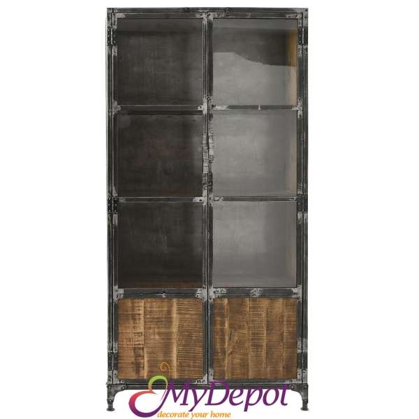Дървена витрина в Индустриален стил с метална рамка. Размер: 100х40х200 см