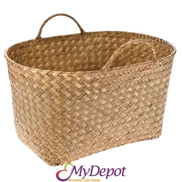 Плетена медена кошница от морска трева с дръжки, 36х26х20 см