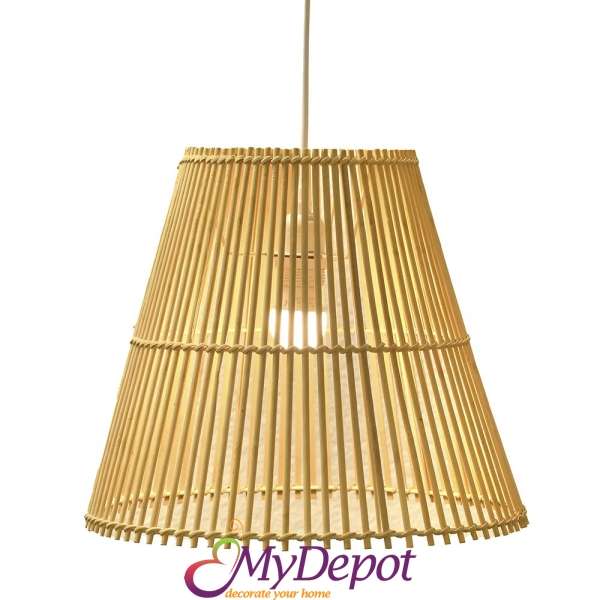 Плетен бамбуков лампион с метална основа, Ф 37х30 см, 1,5м кабел