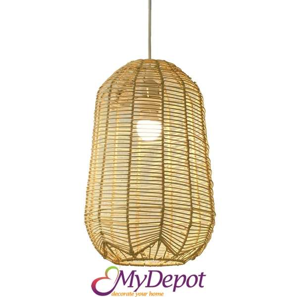 Плетен бамбуков лампион с метална основа, Ф 24х37 см, 1,5м кабел