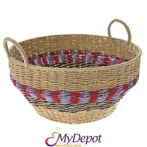 Плетена кошница с  дръжки в Етно стил, Ф 45х20 см